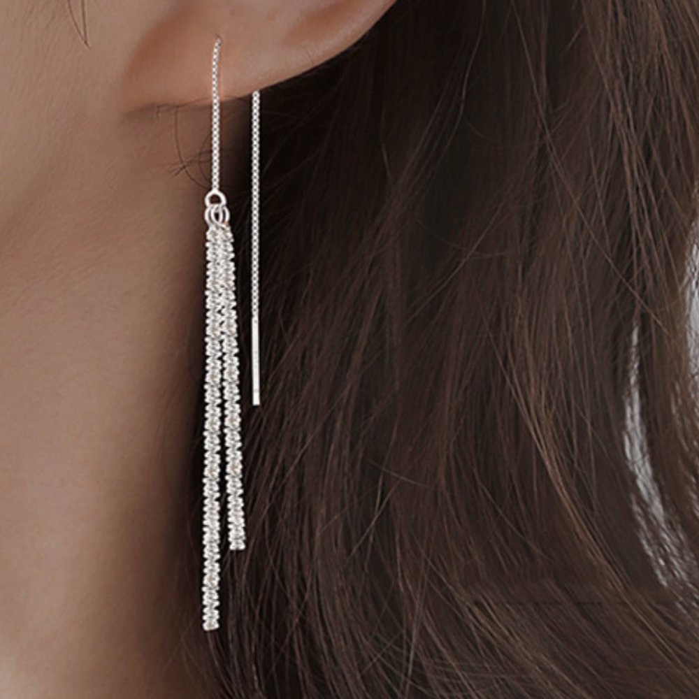 #NEW 925 Sterling Silver Shiny Chain Drop Earrings - Picture 2 of 2